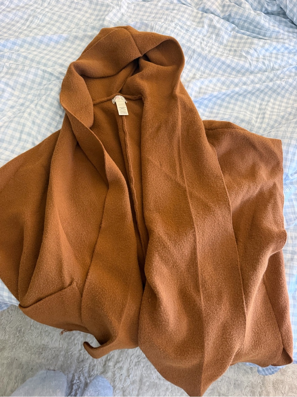 Free People Open-Front Hooded Poncho in Chestnut